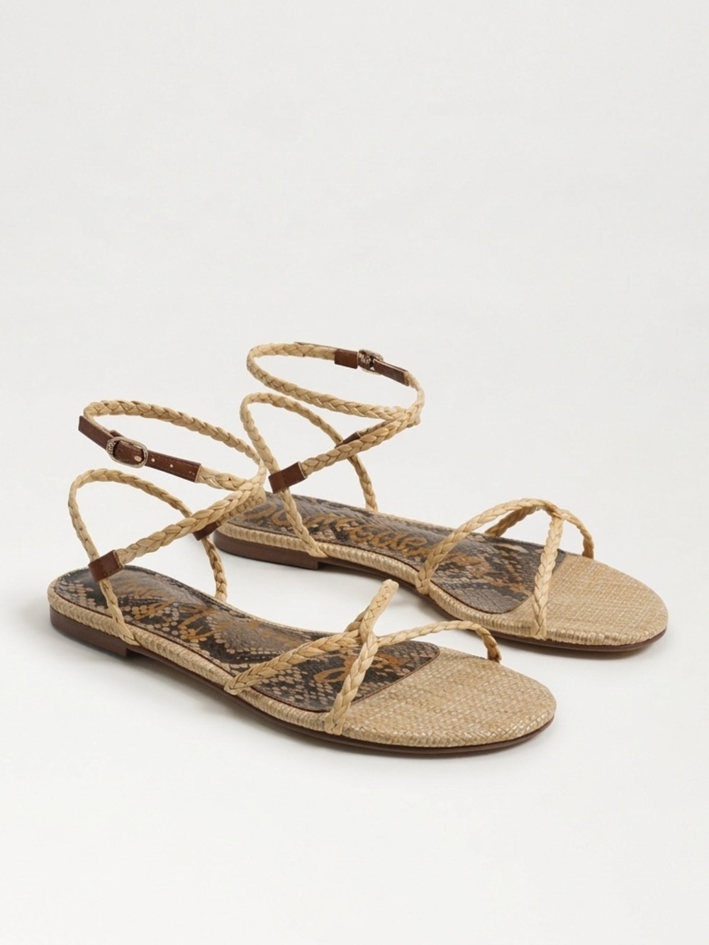 Sam Edelman Ellina Braid Flat Sandal Size 7 Natural Beige Faux Raffia Straw